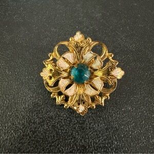 Elegant Gold and Teal Brooch